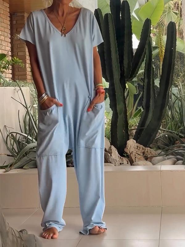 Triana | Casual V‑Neck Plain Jumpsuit
