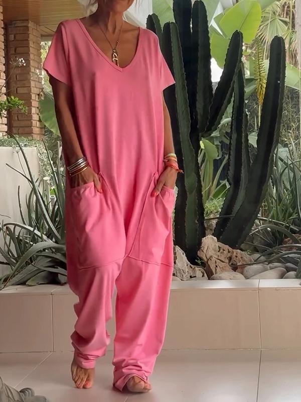 Triana | Casual V‑Neck Plain Jumpsuit