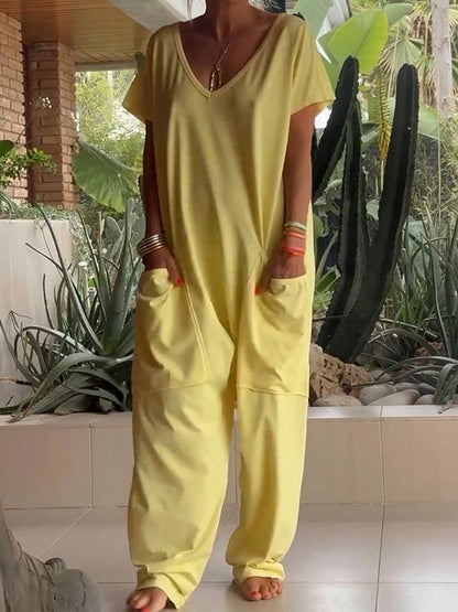 Triana | Casual V‑Neck Plain Jumpsuit