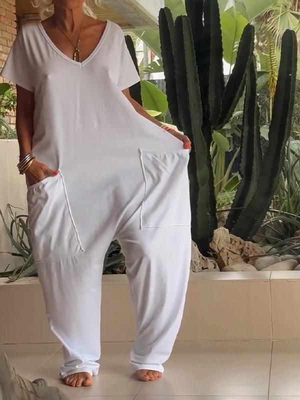 Triana | Casual V‑Neck Plain Jumpsuit