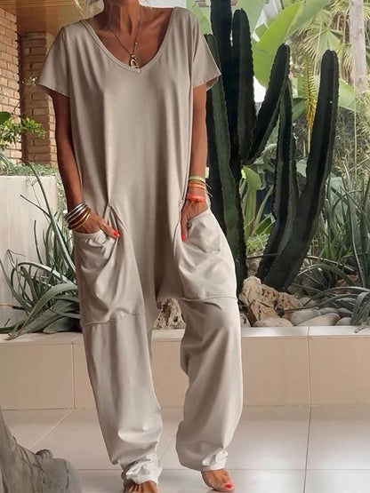 Triana | Casual V‑Neck Plain Jumpsuit