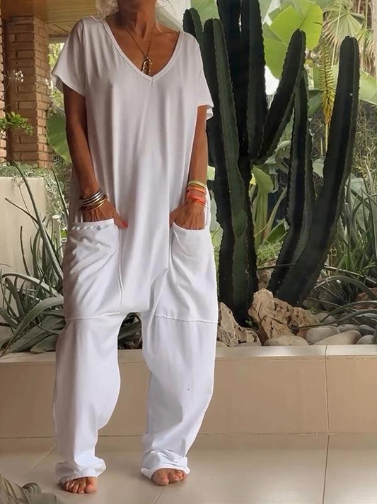 Triana | Casual V‑Neck Plain Jumpsuit
