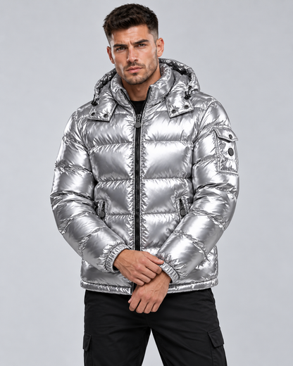 Men's Quilted Puffer Jacket with Zip-Up and Hooded - view 4
