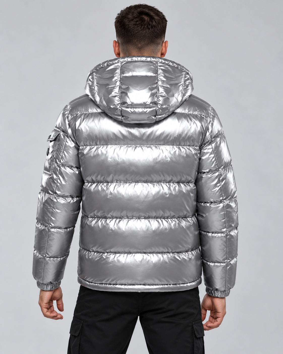 Men's Quilted Puffer Jacket with Zip-Up and Hooded - view 5