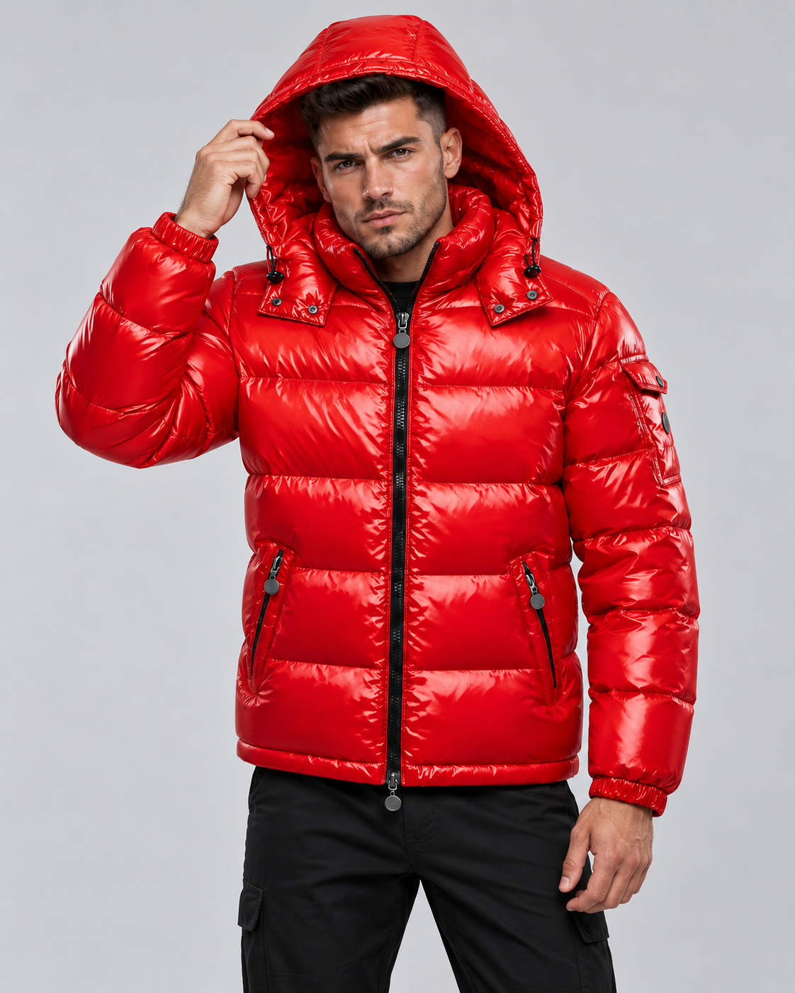 Men's Quilted Puffer Jacket with Zip-Up and Hooded - view 2