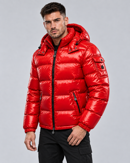 Men's Quilted Puffer Jacket with Zip-Up and Hooded - view 3