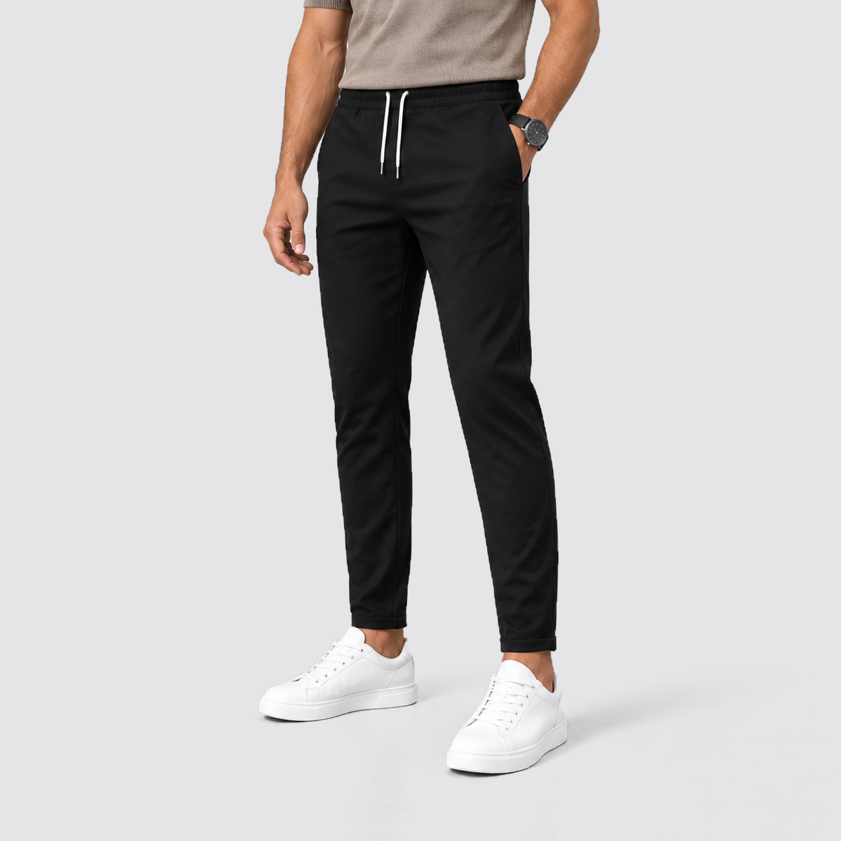 Men's Slim Fit Drawstring Trousers, Casual - view 3