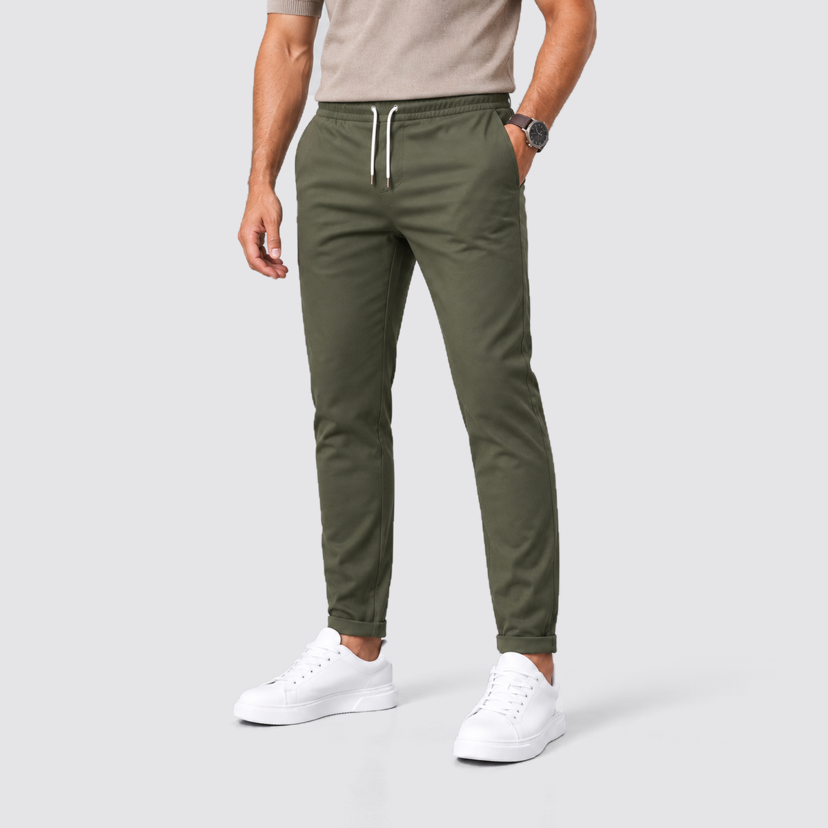 Men's Slim Fit Drawstring Trousers, Casual - view 2
