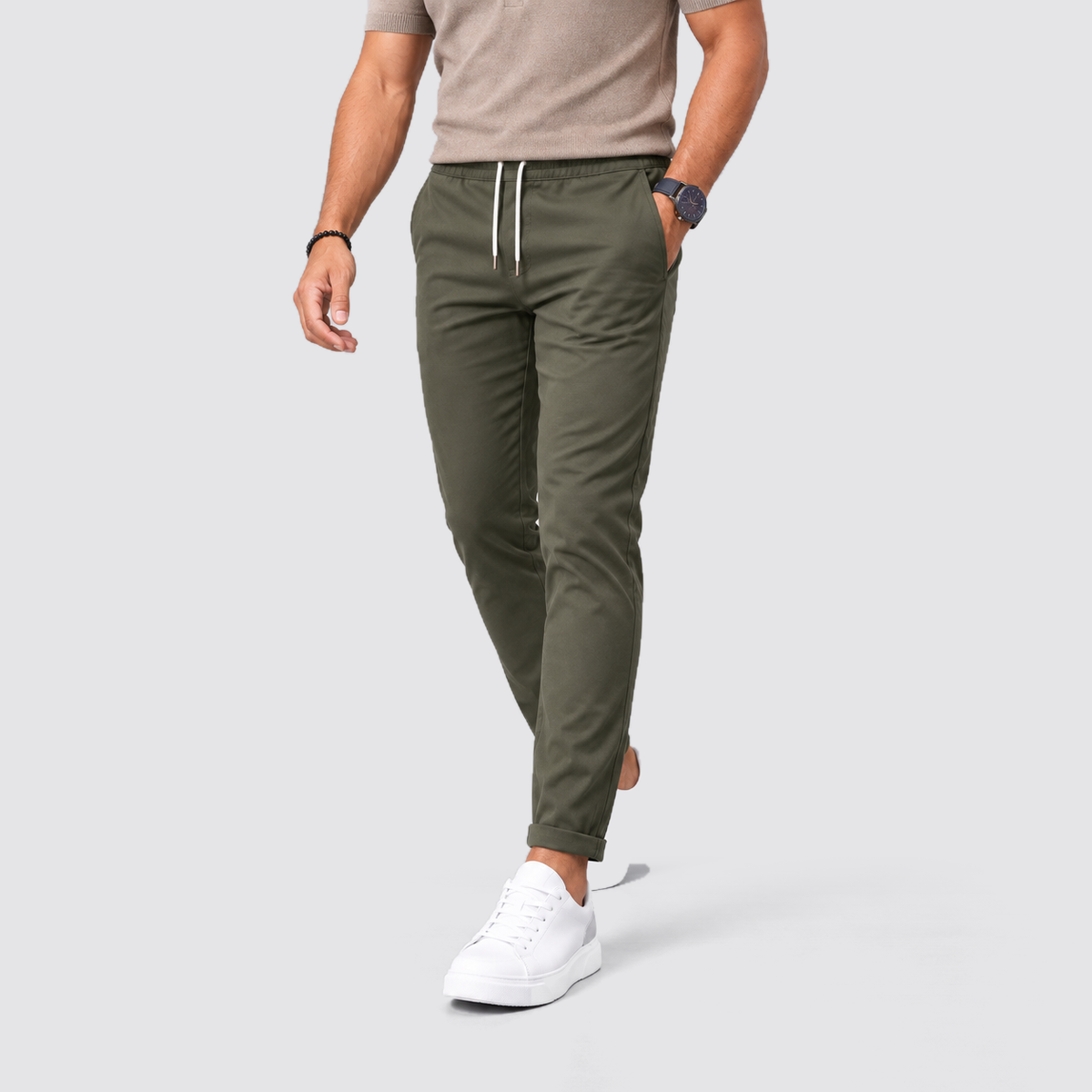 Men's Slim Fit Drawstring Trousers, Casual - view 11