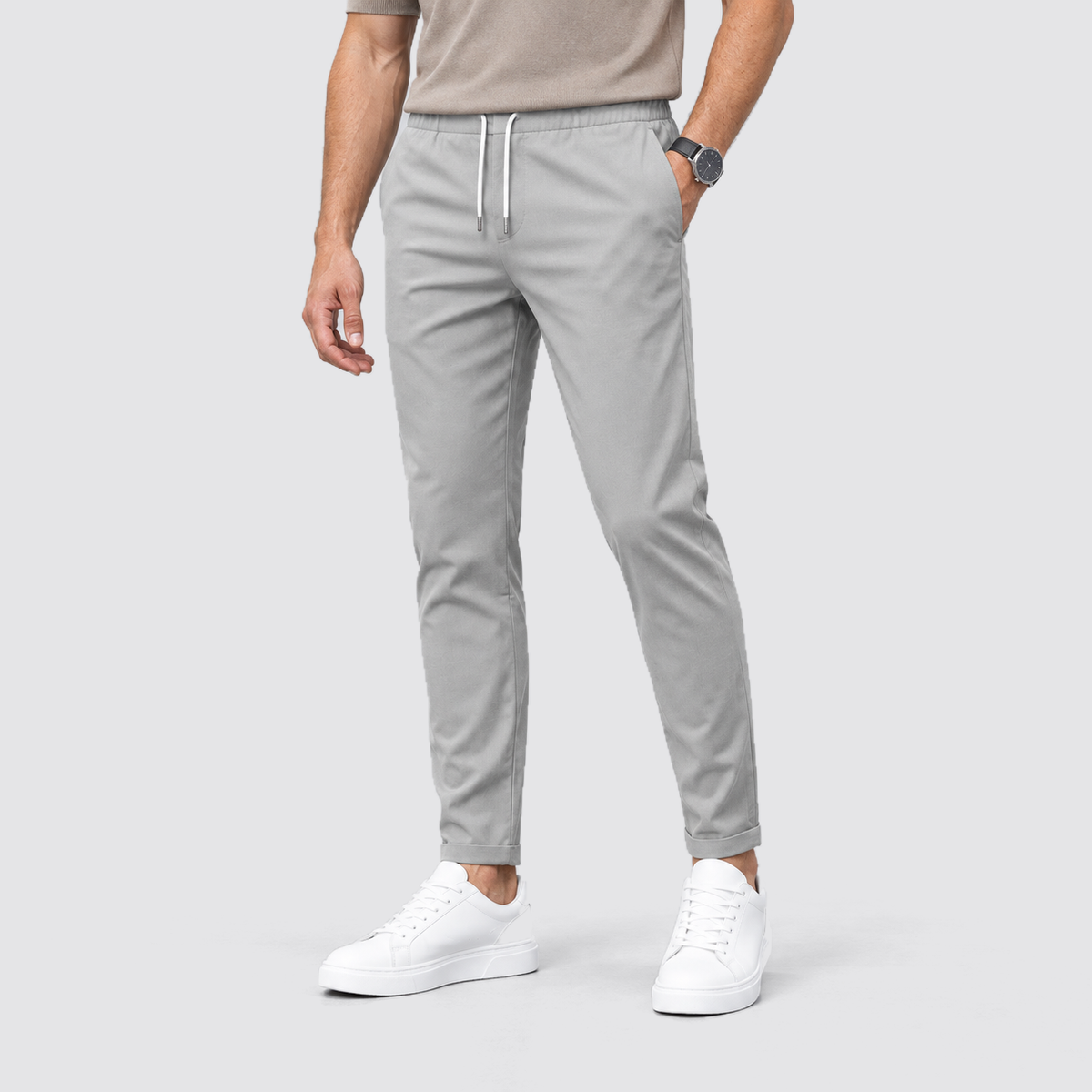 Men's Slim Fit Drawstring Trousers, Casual