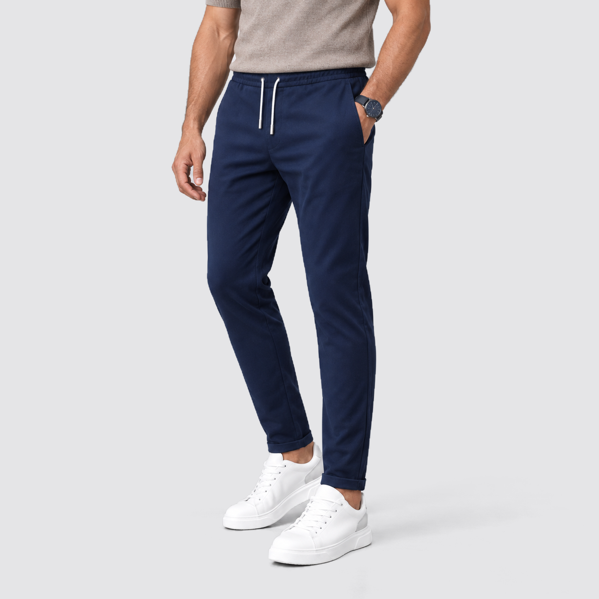 Men's Slim Fit Drawstring Trousers, Casual - view 5