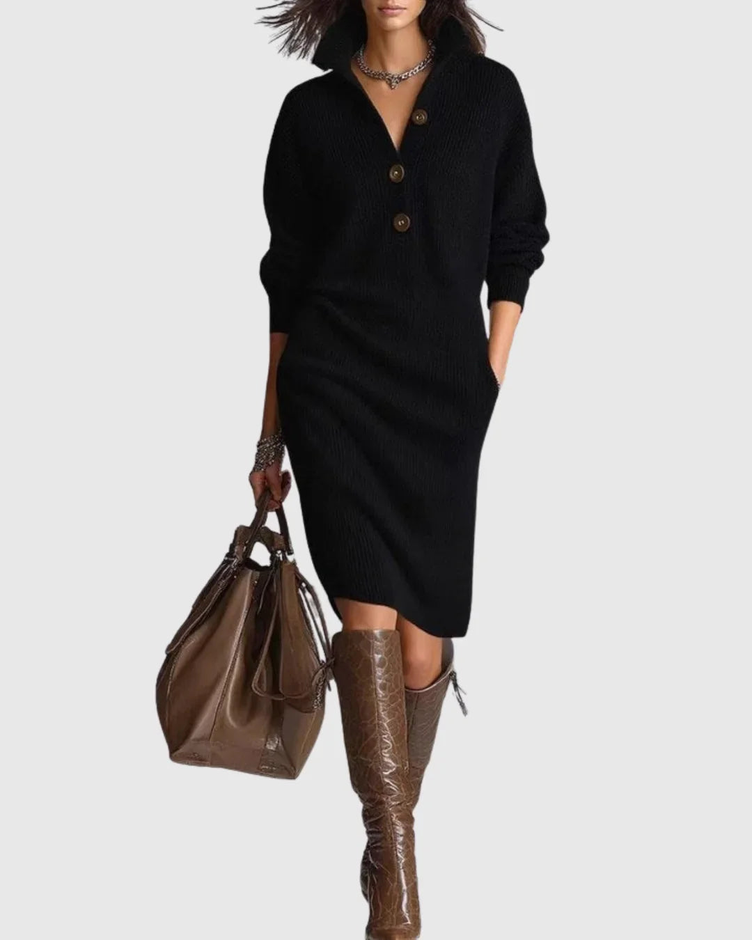 Women's Wool-Blend Winter Midi Dress, Knitted