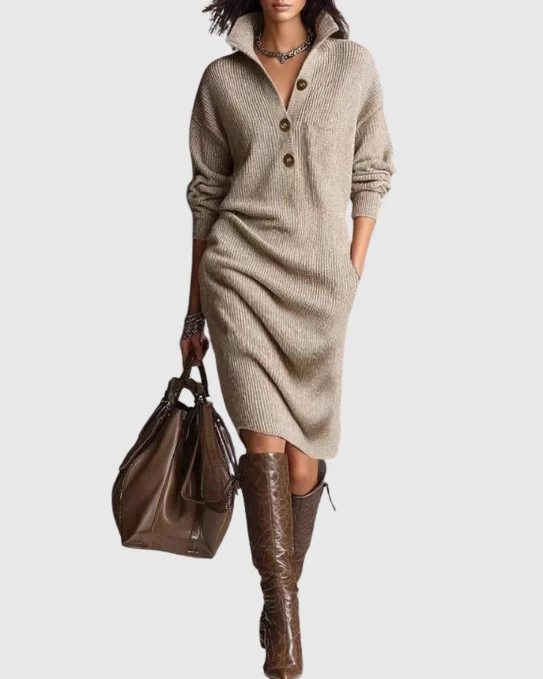 Women's Wool-Blend Winter Midi Dress, Knitted - view 2