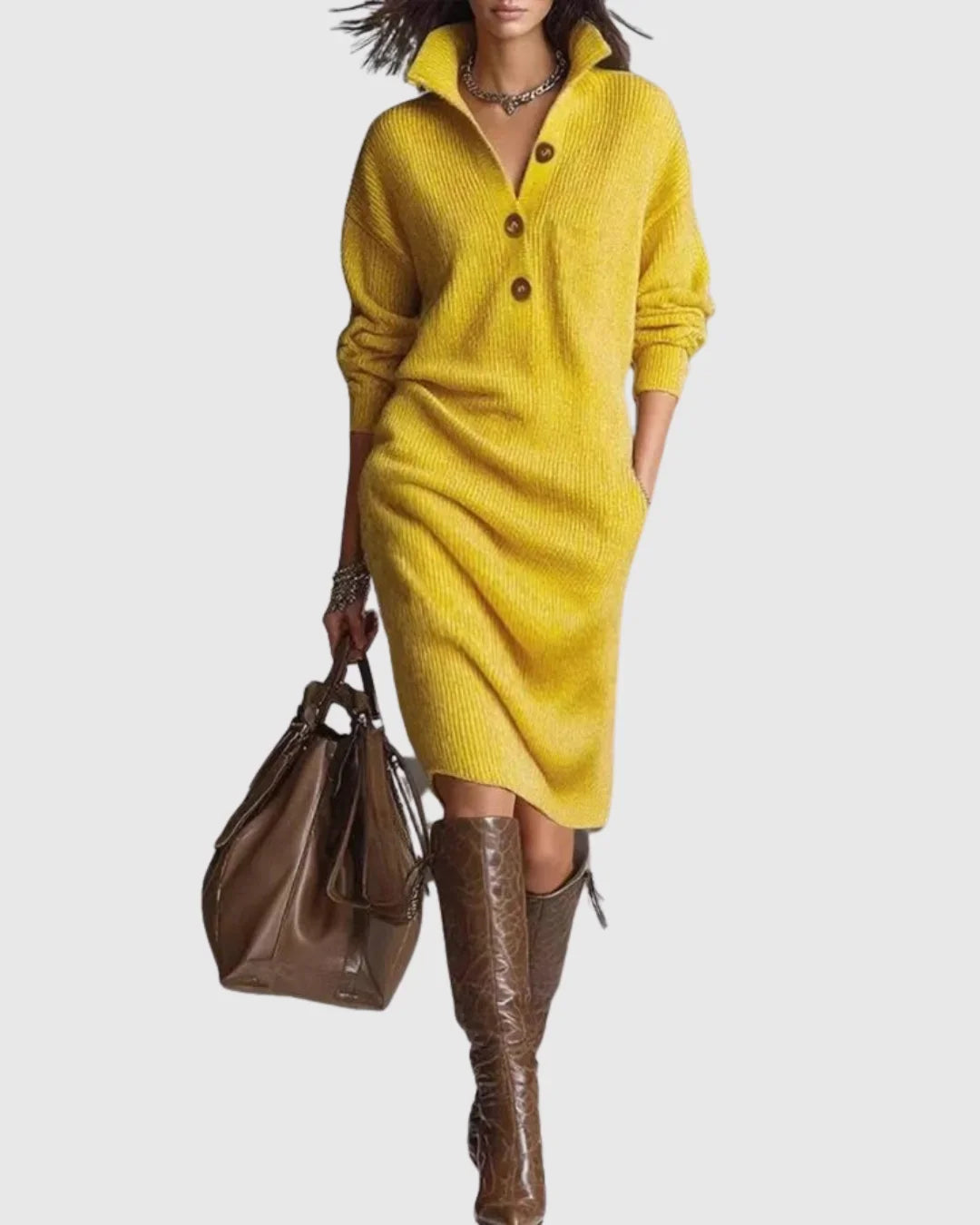 Women's Wool-Blend Winter Midi Dress, Knitted - view 4