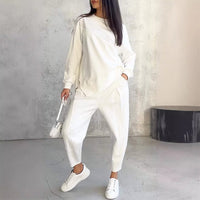 Women's Sweatshirt and Trousers Set, Irregular Hem Two Piece Lounge Set
