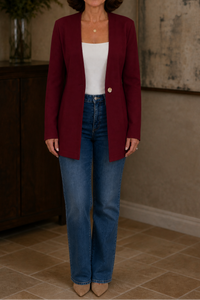 Women's Collarless Longline Blazer, V Neck Single Button Jacket