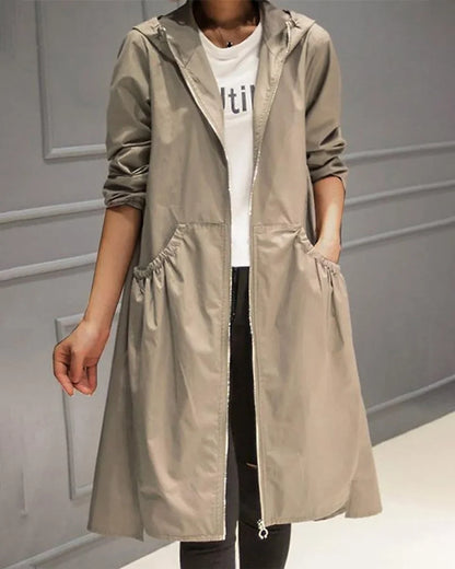 Women's Hooded Zip-Up Trench Coat, Belted
