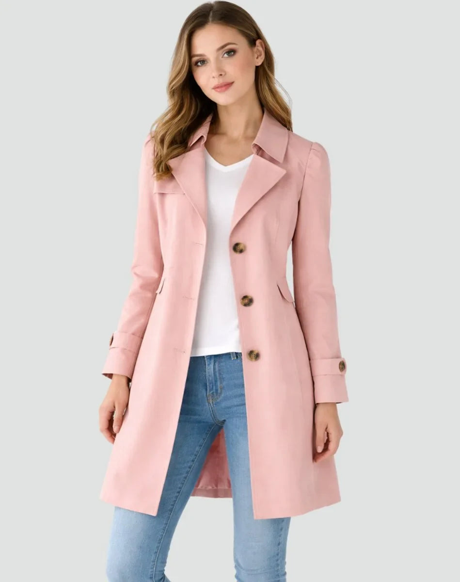 Women's Double-Breasted Tailored Trench Coat, Belted - view 4
